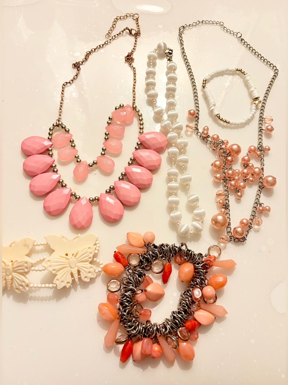 Women's Pink & Coral Fashion Necklace and Bracelet Set of 6pc NWOT